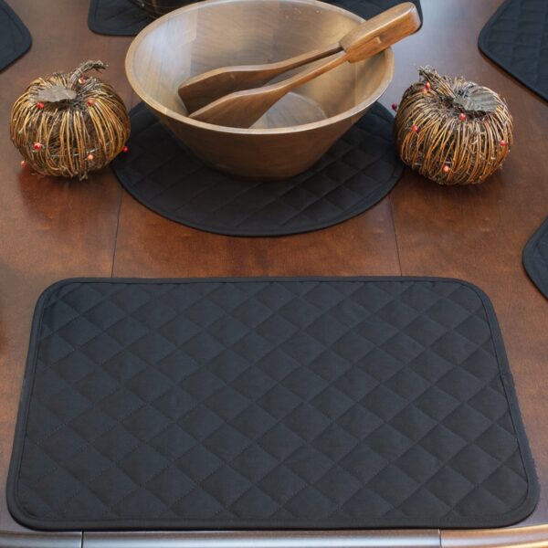 Sweet Pea Linens - Solid Black Quilted Rectangle Placemats - Set of Four plus Center Round-Charger (SKU#: RS5-1001-Y6) - Table Setting