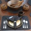 Sweet Pea Linens - Solid Black Quilted Rectangle Placemats - Set of Four plus Center Round-Charger (SKU#: RS5-1001-Y6) - Alternate Table Setting