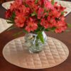 Sweet Pea Linens - Solid Khaki Tan Quilted Charger-Center Round Placemat (SKU#: R-1015-Y7) - Alternate Table Setting