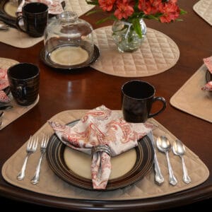 Solid Khaki Tan Quilted Table Linen Collection