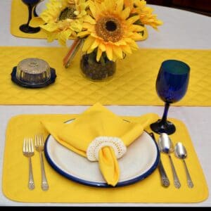 Sweet Pea Linens - Solid Bright Yellow Quilted Rectangle Placemats - Set of Two (SKU#: RS2-1001-Y8) - Table Setting