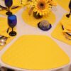 Sweet Pea Linens - Solid Bright Yellow Quilted Wedge-Shaped Placemats - Set of Two (SKU#: RS2-1006-Y8) - Alternate Table Setting