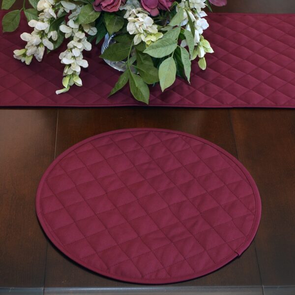 Sweet Pea Linens - Solid Berry Wine Quilted Charger-Center Round Placemat (SKU#: R-1015-Y9) - Table Setting