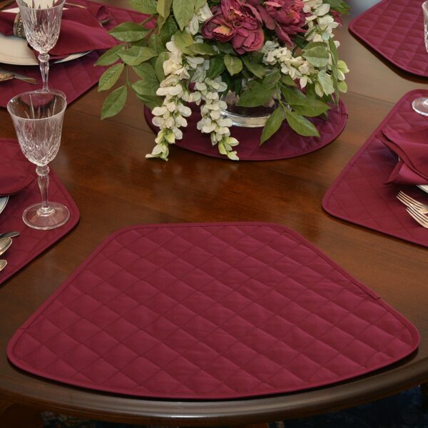 Sweet Pea Linens - Solid Berry Wine Quilted Wedge-Shaped Placemats - Set of Two (SKU#: RS2-1006-Y9) - Table Setting