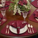 Sweet Pea Linens - Solid Berry Wine Quilted Wedge-Shaped Placemats - Set of Two (SKU#: RS2-1006-Y9) - Alternate Table Setting
