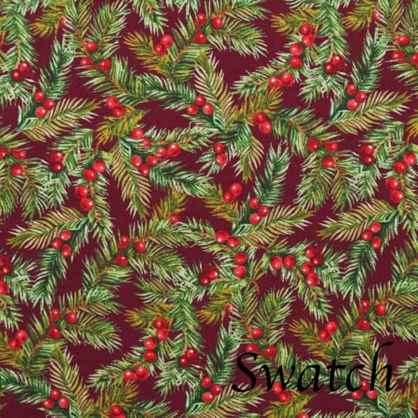 Sweet Pea Linens - Coordinating Burgundy Fir & Berries Rolled Hem Cloth Napkin (SKU#: R-1010-Z1) - Swatch