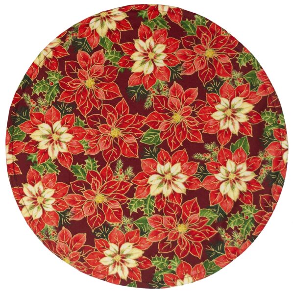 Sweet Pea Linens - Pink & Burgundy Poinsettia Holiday Print Charger-Center Round Placemat (SKU#: R-1015-Z1) - Main Product Image