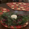 Sweet Pea Linens - Pink & Burgundy Poinsettia Holiday Print Charger-Center Round Placemat (SKU#: R-1015-Z1) - Table Setting