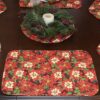 Sweet Pea Linens - Pink & Burgundy Poinsettia Holiday Print Rectangle Placemats - Set of Two (SKU#: RS2-1002-Z1) - Table Setting