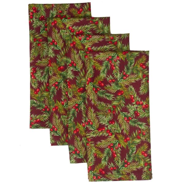 Sweet Pea Linens - Coordinating Burgundy Fir & Berries Rolled Hem Cloth Napkins - Set of Four (SKU#: RS4-1010-Z1) - Main Product Image