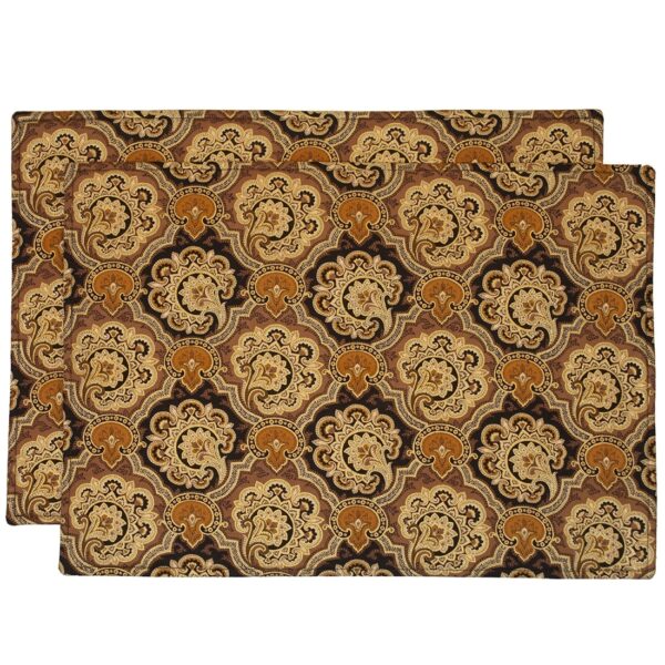 Sweet Pea Linens - Brown & Black Filigree Print Rectangle Placemats - Set of Two (SKU#: RS2-1002-Z2) - Main Product Image