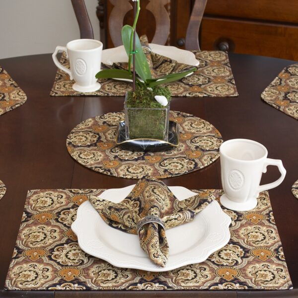 Sweet Pea Linens - Brown & Black Filigree Print Rectangle Placemats - Set of Two (SKU#: RS2-1002-Z2) - Table Setting