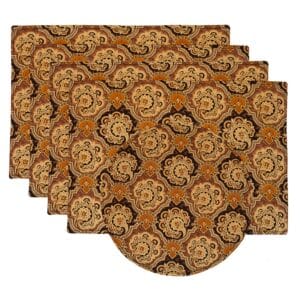 Sweet Pea Linens - Brown & Black Filigree Print Rectangle Placemats - Set of Four plus Center Round-Charger (SKU#: RS5-1002-Z2) - Main Product Image