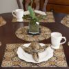 Sweet Pea Linens - Brown & Black Filigree Print Rectangle Placemats - Set of Four plus Center Round-Charger (SKU#: RS5-1002-Z2) - Table Setting