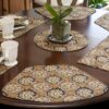 Sweet Pea Linens - Brown & Black Filigree Print Wedge-Shaped Placemats - Set of Four plus Center Round-Charger (SKU#: RS5-1006-Z2) - Alternate Table Setting