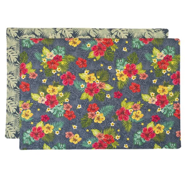 Sweet Pea Linens - Teal Green Tropical Print Rectangle Placemats - Set of Two (SKU#: RS2-1002-Z3) - Main Product Image