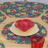 Sweet Pea Linens - Teal Green Tropical Print Charger-Center Round Placemats - Set of Two (SKU#: RS2-1015-Z3) - Table Setting