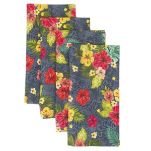 Sweet Pea Linens - Teal Green Tropical Print Rolled Hem Cloth Napkins - Set of Four (SKU#: RS4-1010-Z3) - Main Product Image