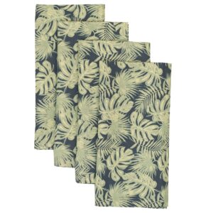 Sweet Pea Linens - Teal Green Tropical Leaf Print Rolled Hem Cloth Napkins - Set of Four (SKU#: RS4-1010-Z30) - Main Product Image