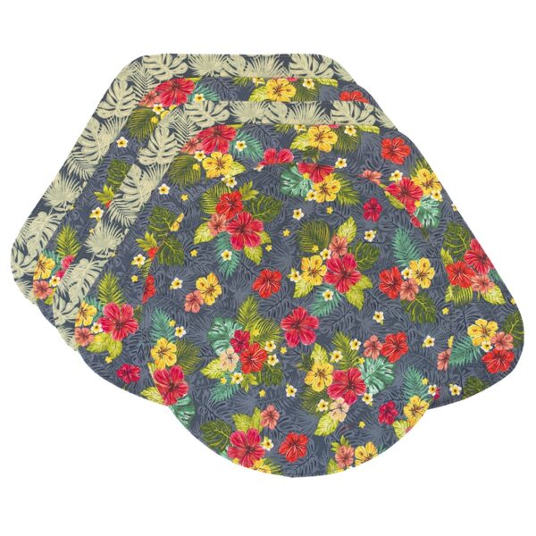 Sweet Pea Linens - Teal Green Tropical Print Wedge-Shaped Placemats - Set of Four plus Center Round-Charger (SKU#: RS5-1006-Z3) - Main Product Image