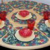 Sweet Pea Linens - Teal Green Tropical Print Wedge-Shaped Placemats - Set of Four plus Center Round-Charger (SKU#: RS5-1006-Z3) - Table Setting