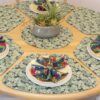 Sweet Pea Linens - Teal Green Tropical Print Wedge-Shaped Placemats - Set of Four plus Center Round-Charger (SKU#: RS5-1006-Z3) - Alternate Table Setting