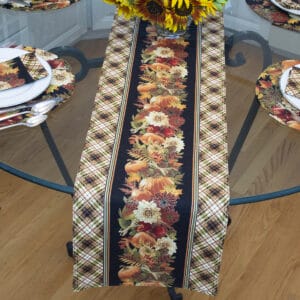 Sweet Pea Linens - Fall Harvest Leaf Print 72 inch Table Runner (SKU#: R-1024-Z4) - Table Setting