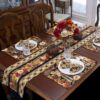 Sweet Pea Linens - Fall Harvest Leaf Print Rectangle Placemats - Set of Four plus Center Round-Charger (SKU#: RS5-1002-Z4) - Alternate Table Setting