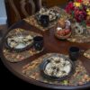 Sweet Pea Linens - Fall Harvest Leaf Print Wedge-Shaped Placemats - Set of Four plus Center Round-Charger (SKU#: RS5-1006-Z4) - Alternate Table Setting